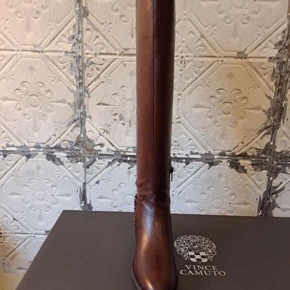 Vince Camuto Knee High Leather Upper Strappy Riding Boots Brown Color - NWT -5.5 - Picture 3 of 8